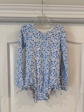 SweetHoney Blue and White Floral Long-Sleeve One-Piece Swimsuit